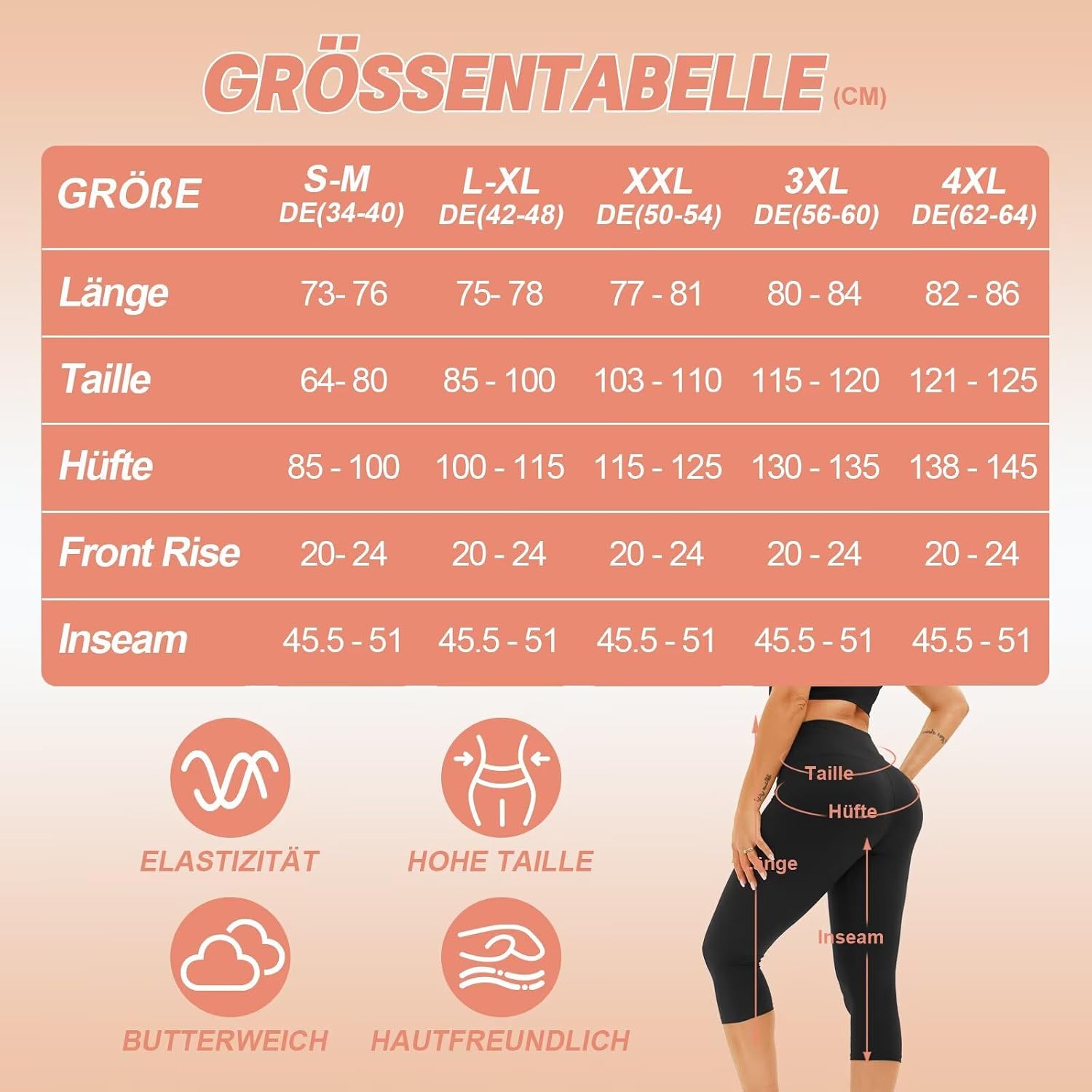 Detalle de TNNZEET 3/4 Leggings Damen Capri – High Waist, 7/8 Sporthose für Gym