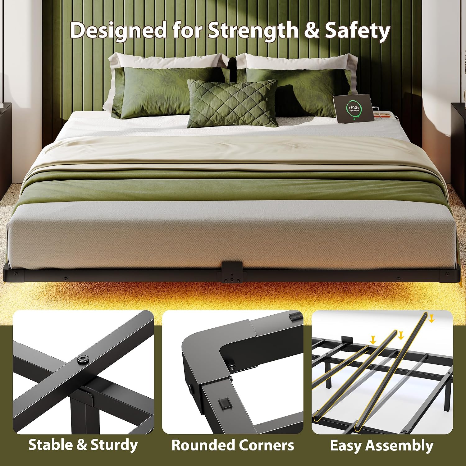 Thumbnail 6 de MORICAD PX-XFC01K King Floating Bed Frame with LED Lights and Charging Station