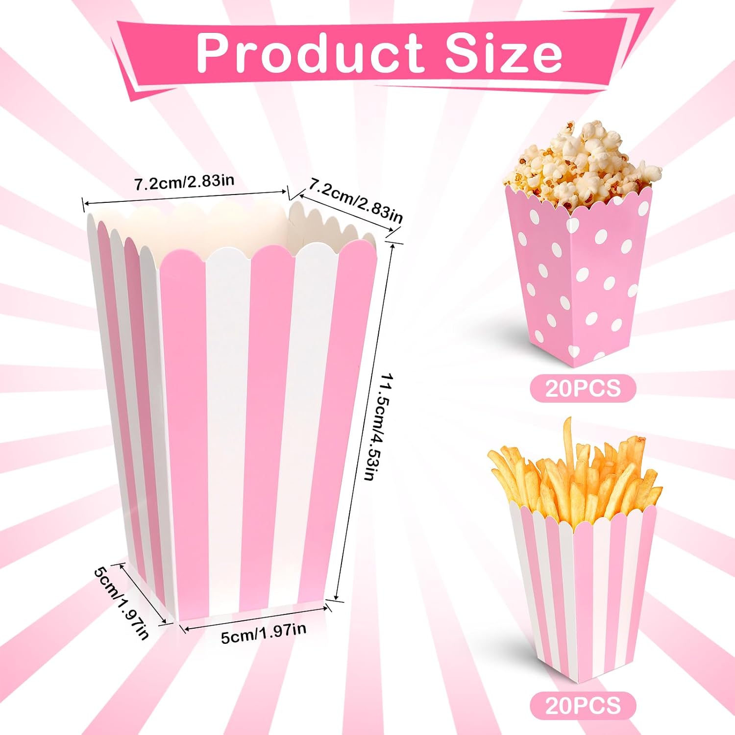 Detalle de GTNCE Rosa Popcorn Tüten Klein Papier 40Stück – Zwei Retro-Designs, lebensmittelecht
