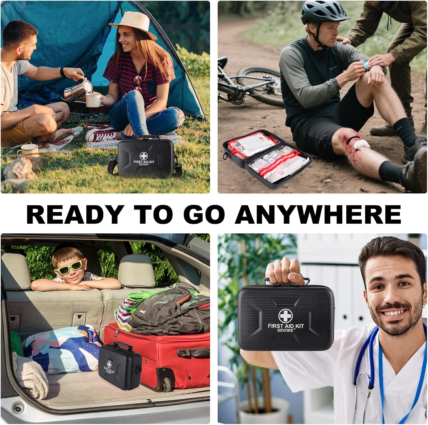 Thumbnail 6 de Gevoke 410 Piece Waterproof Hard Shell First Aid Kit, Black