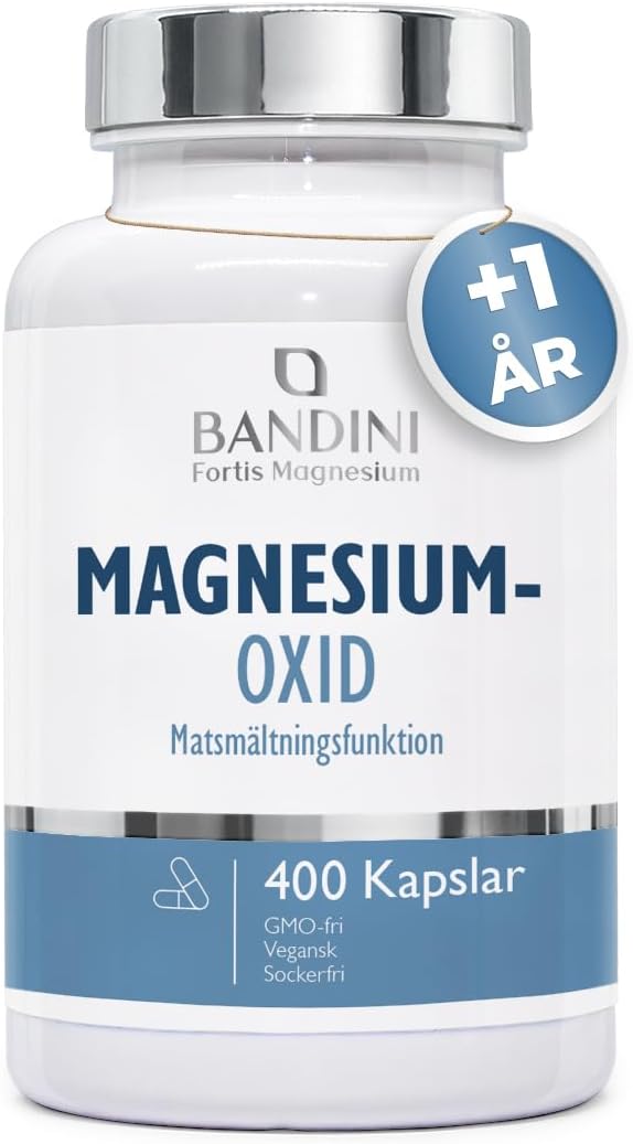 Detalle de BANDINI Fortis Magnesiumoxid – 400 kapslar med 400 mg elementärt magnesium