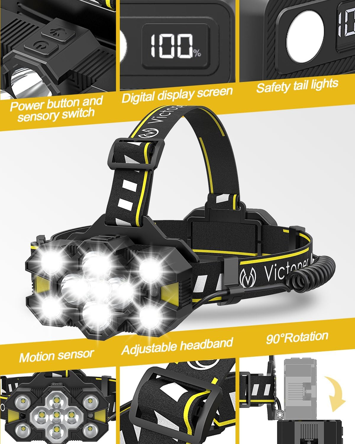 Thumbnail 6 de Victoper Head Torch 25,000 lumen rechargeable headlamp