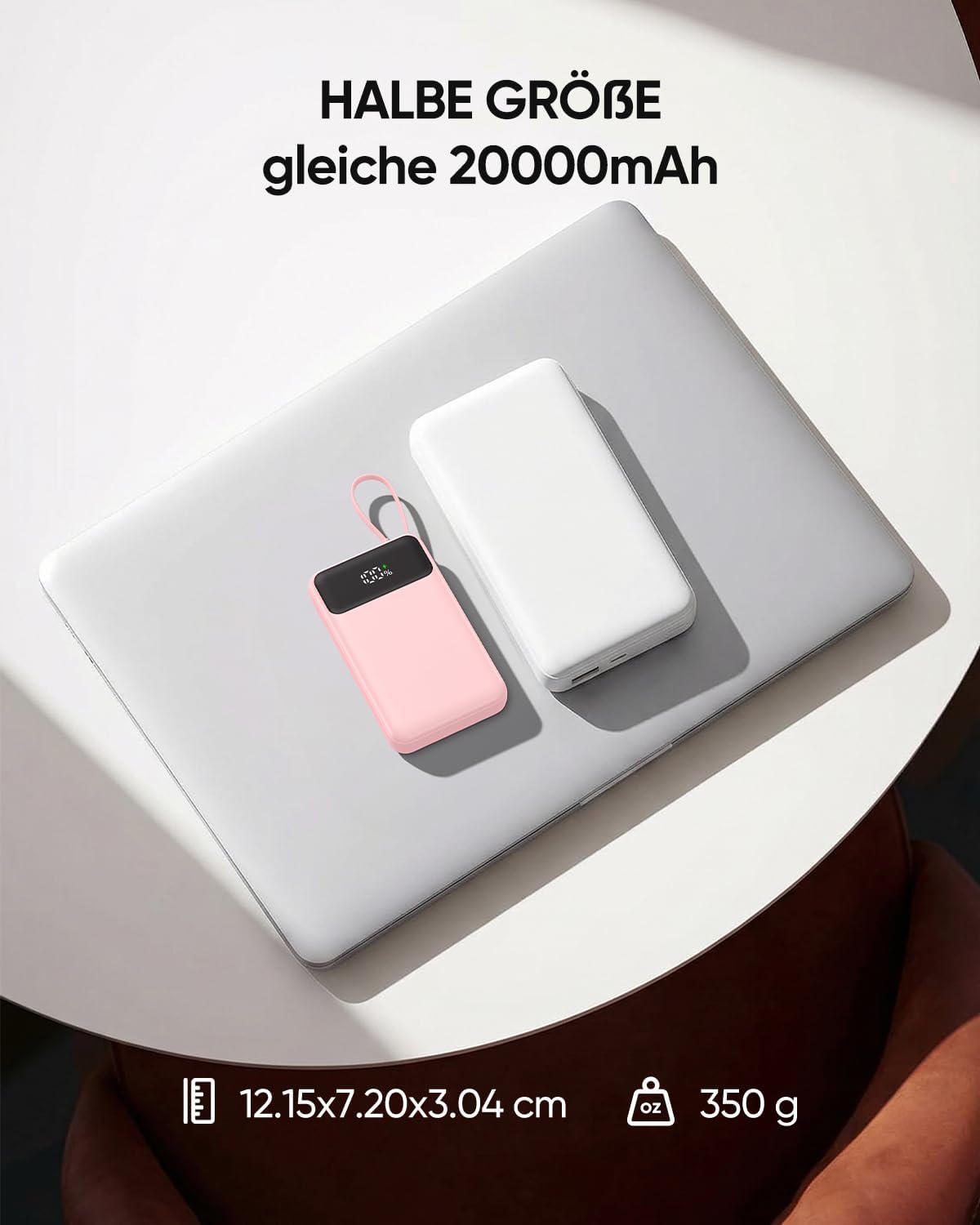 Thumbnail 6 de A ADDTOP 20000mAh Power Bank – Ultra kompakt mit 4 integrierten Kabeln und 22,5W Schnellladen, Rosa