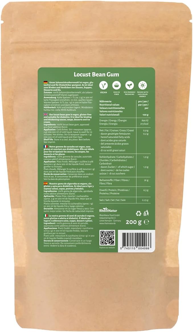 Thumbnail 1 de RheinNatur johannesbrödmjöl 200 g – veganskt förtjockningsmedel och bindemedel