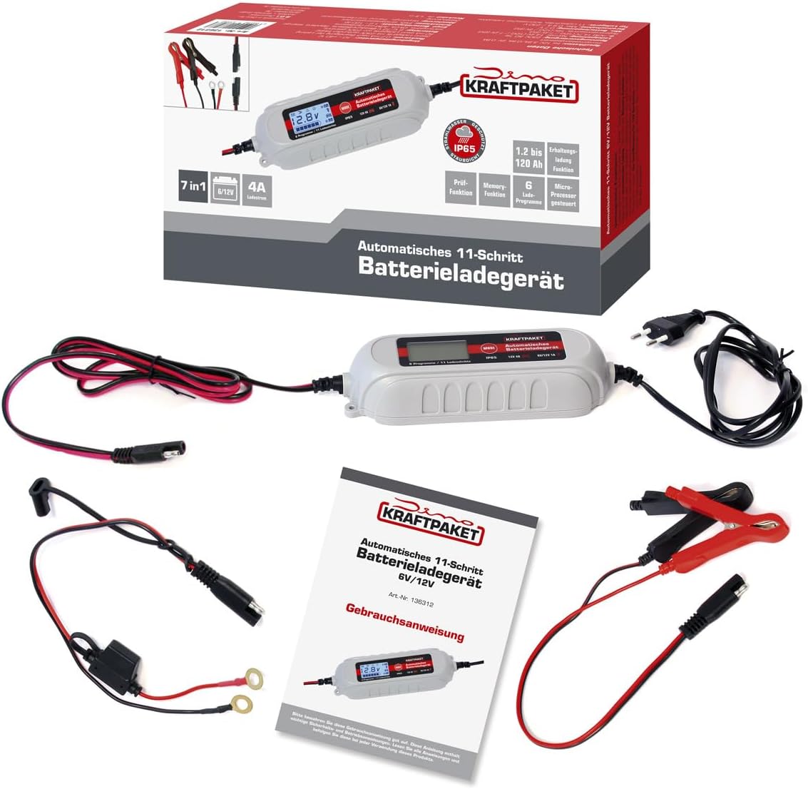 Thumbnail 2 de Dino KRAFTPAKET 4A-6V/12V Intelligentes Batterieladegerät – Für Blei-Säure, GEL, Start/Stopp EFB, AGM | KFZ-Ladegerät für Auto, Motorrad, Kleintransporter, PKW, Boot