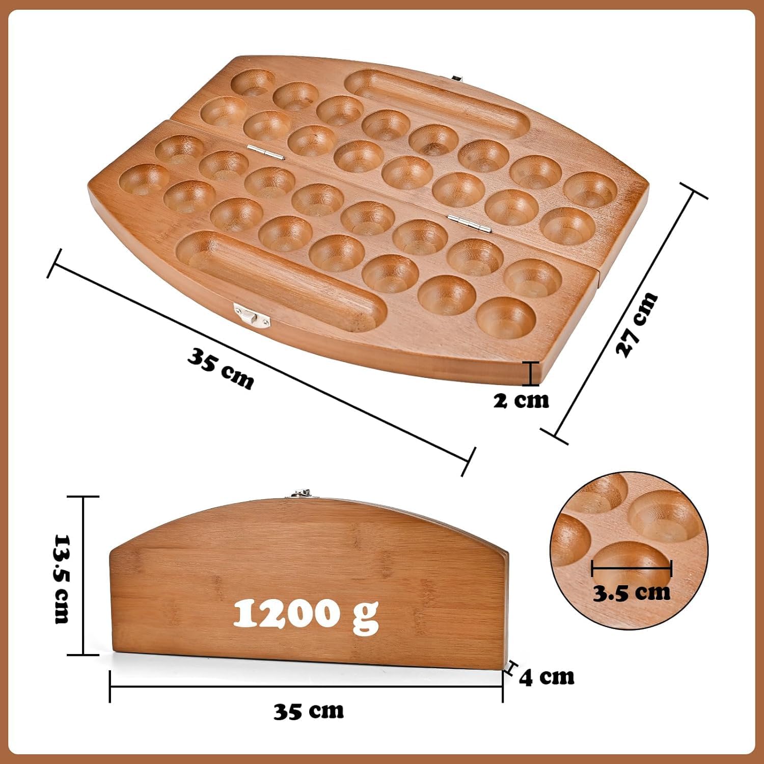 Thumbnail 2 de Wooderma Hus Bao Kalaha Mancala-Spiel aus Holz mit Edelsteinen – Strategiespiel für 2 Spieler