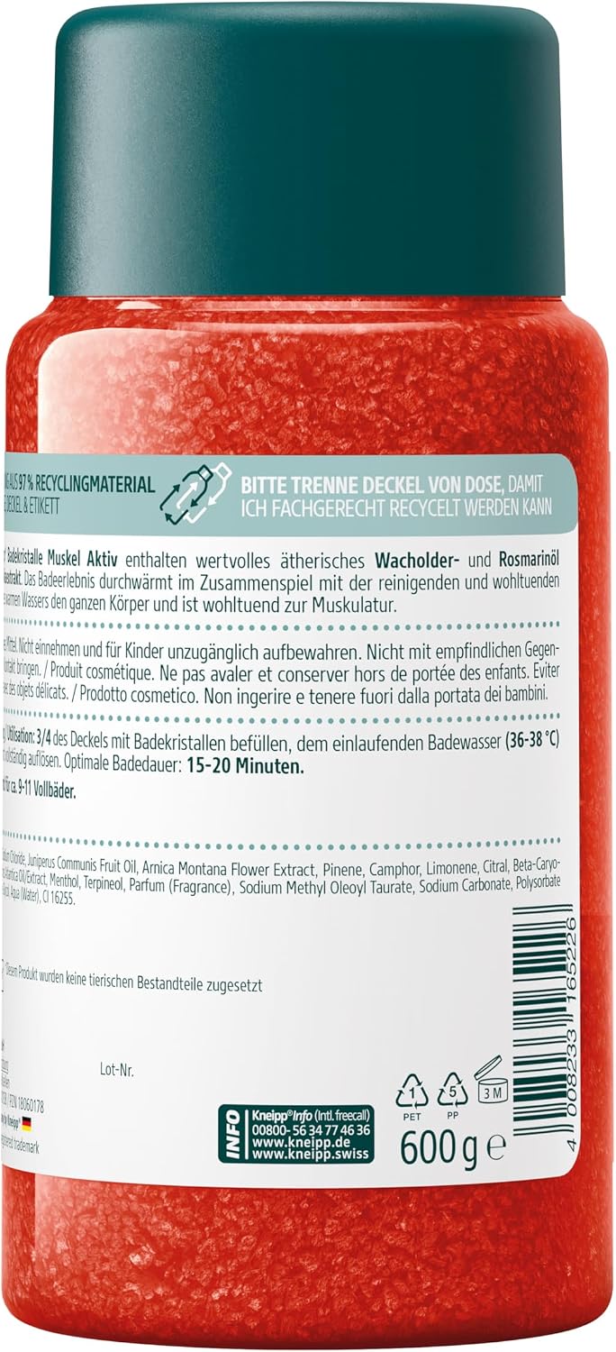 Detalle 2 de Kneipp Riparazione sportiva con cristalli da bagno, olio essenziale di ginepro, rosmarino – 600 g