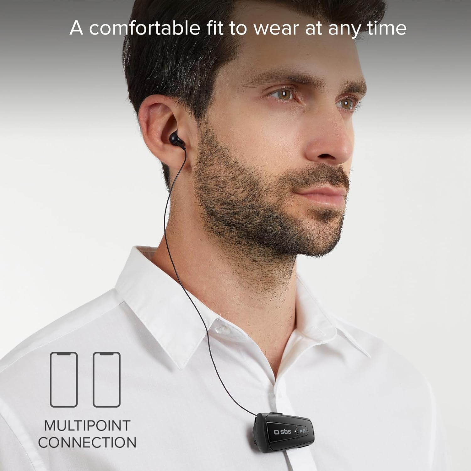 Thumbnail 6 de SBS Casque Bluetooth avec Clip et Fil Enroulable – Multipoint, 7 h d’appel, noir