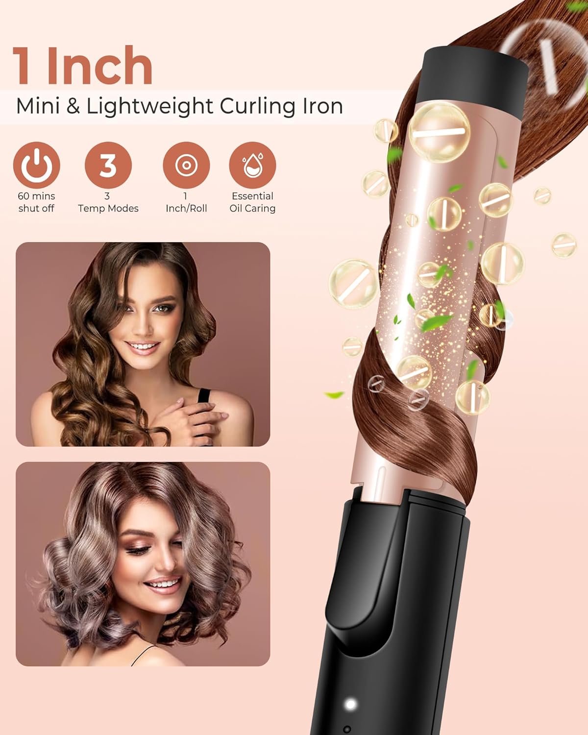 Thumbnail 3 de UKLISS 25mm Mini Curling Tongs (160–200℃) with 3 Heat Levels, Double Voltage Travel Friendly Ceramic Iron – Compact Black