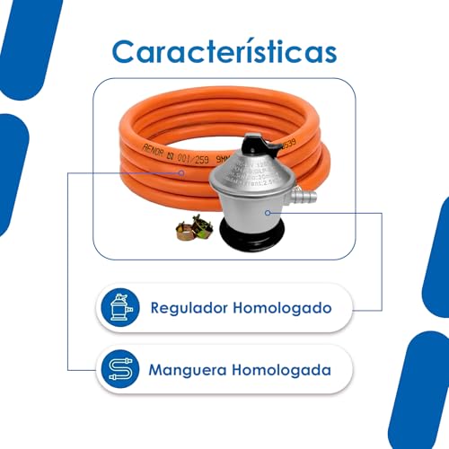 Detalle de Cia&Co Kit Regulador Gas Butano 30 mbar + Manguera 1,5 m + Abrazaderas (Classic - 1,5 m)
