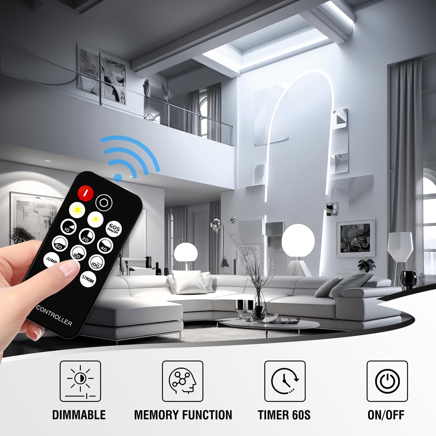 Detalle de luktix COB LED Streifen 5M – 6000K, 24V, dimmbar mit Fernbedienung und Netzteil