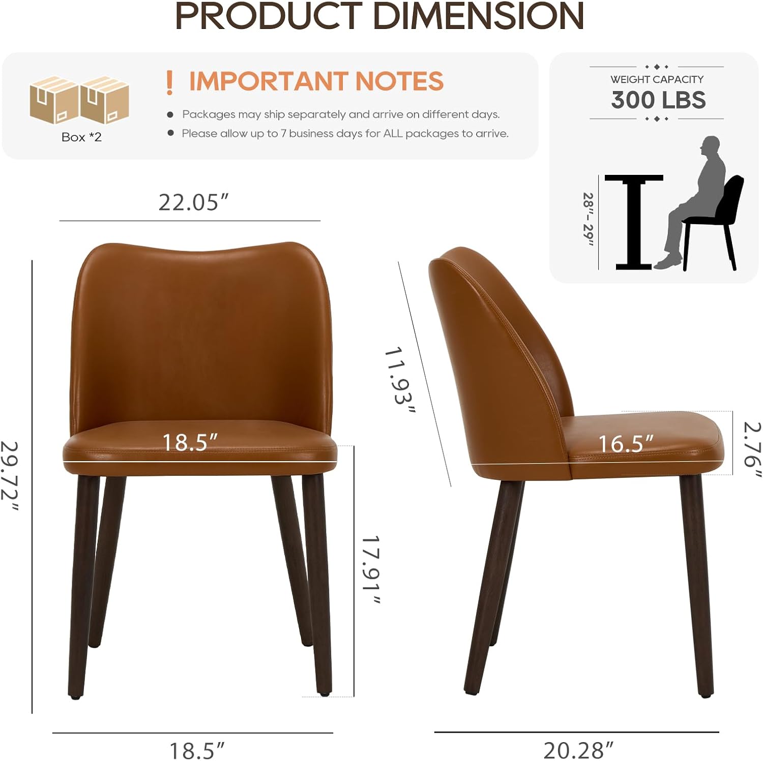 Detalle de COLAMY Upholstered Dining Chairs, Set of 4, Light Brown Faux Leather