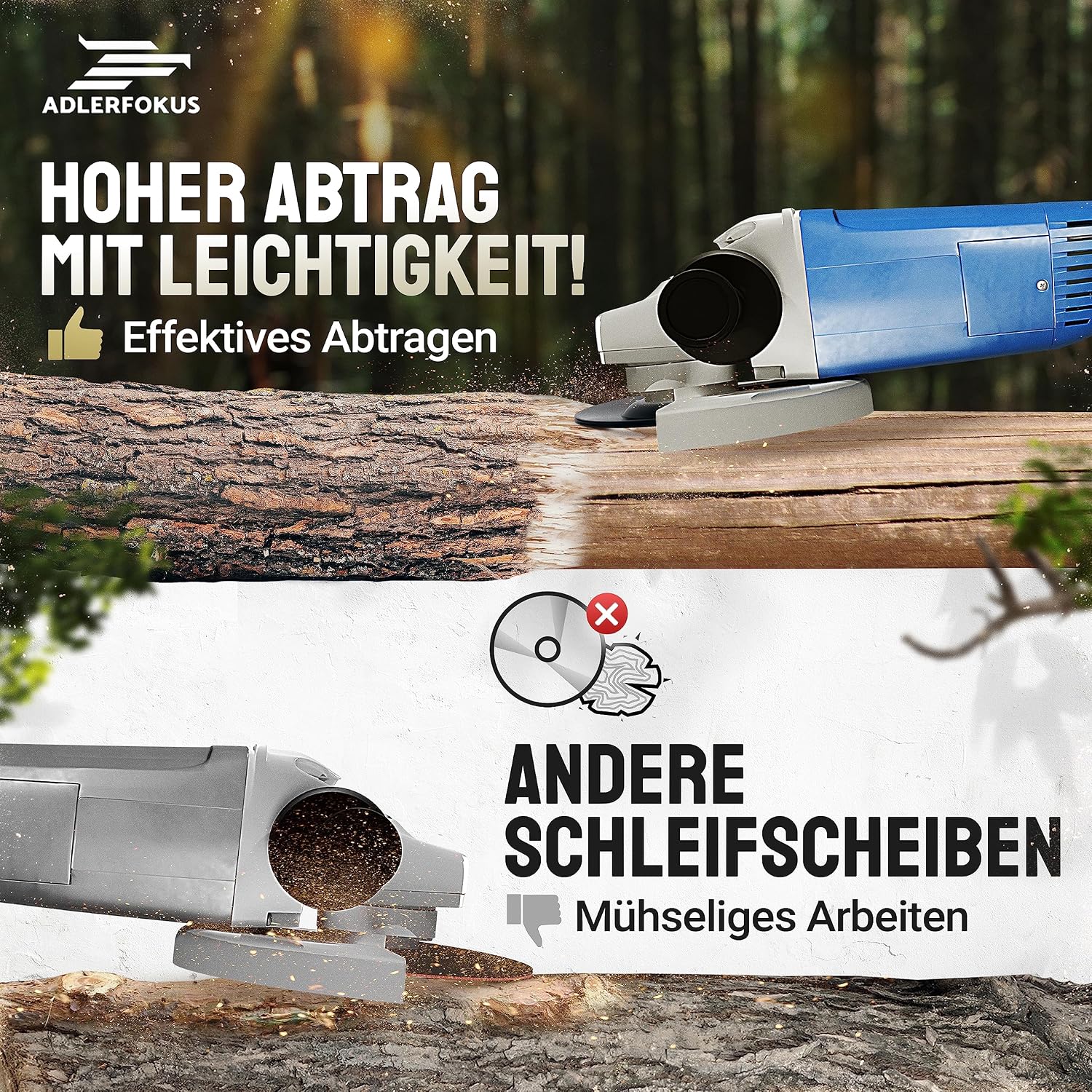 Detalle de Adlerfokus Holz-Schleifscheibe für Winkelschleifer, 115 mm – Flexscheibe mit vielen scharfen Dornen