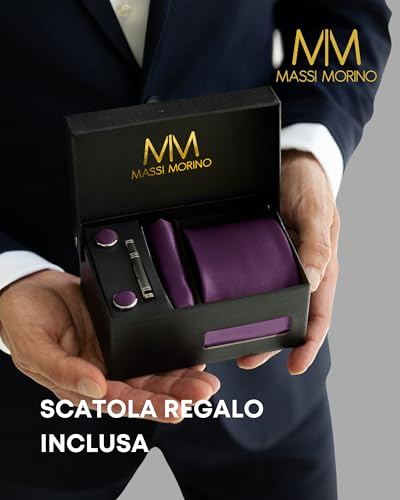 Thumbnail 4 de Massi Morino Cravatta Lilla con Fazzoletto da Taschino Set Uomo 5 in 1 | Matrimonio e Cerimonie