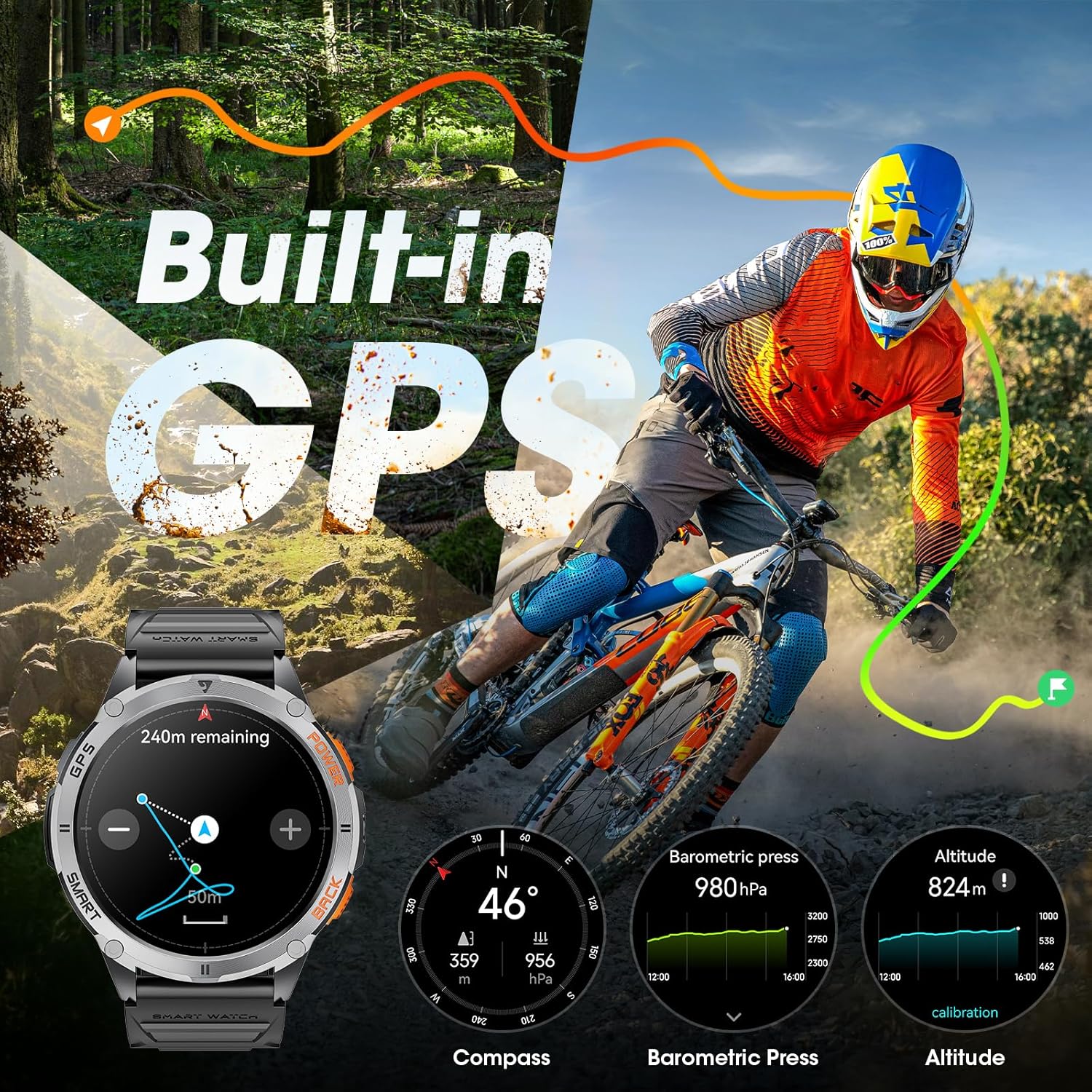 Detalle 2 de Joautrial GPS Smart Watch for Men (Make/Answer Call) with 1.43" AMOLED, 170+ Sports Modes, and 530mAh Battery