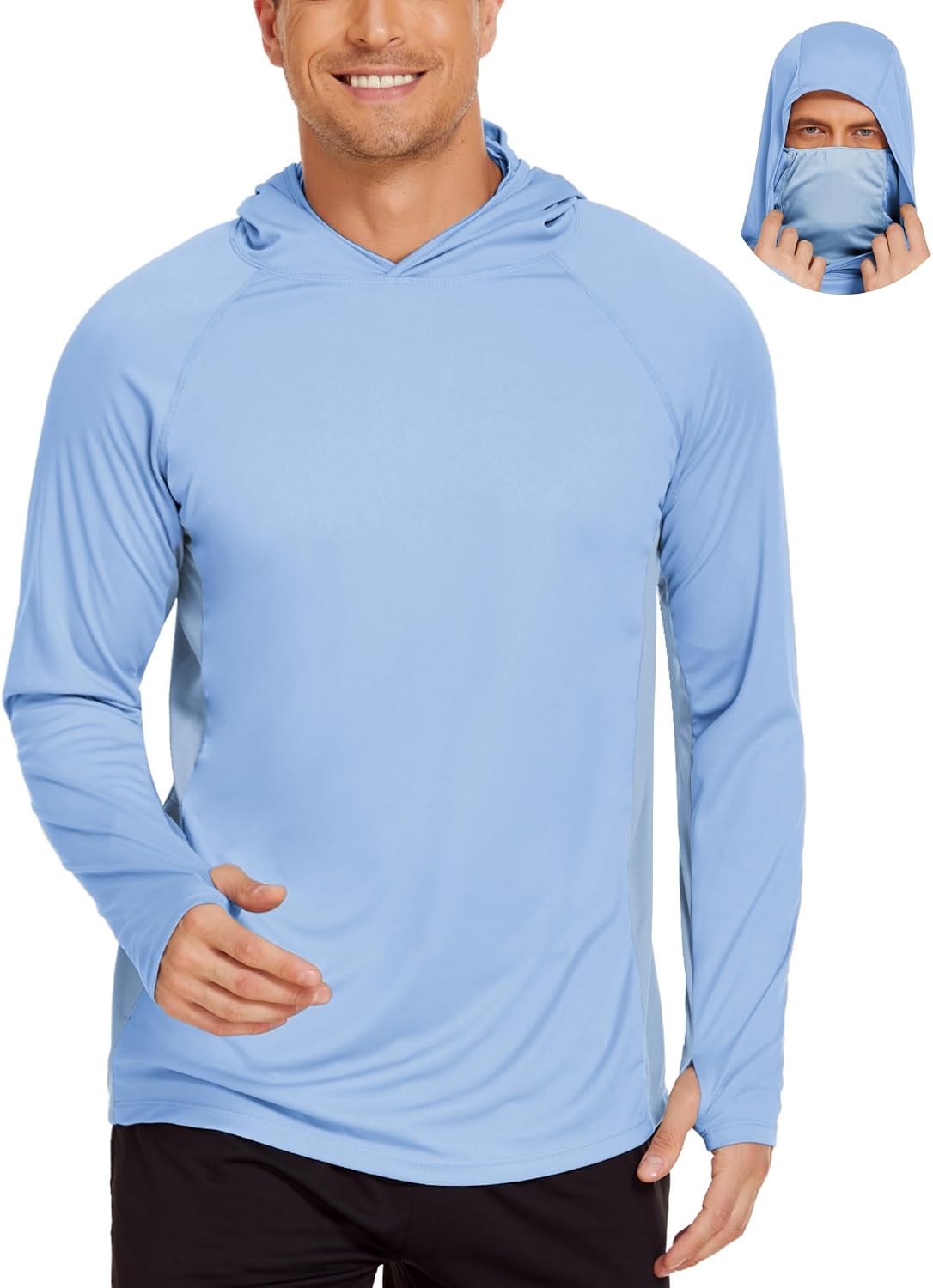 Detalle 2 de COOrun Men's Hooded Sun Shirt with Mask — UPF 50+ Rash Guard for Outdoor Comfort