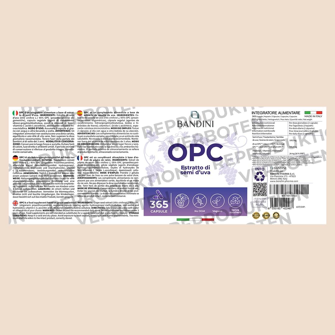Thumbnail 4 de Bandini OPC Traubenkernextrakt 365 Kapseln mit 1076 mg Dosierung 💊