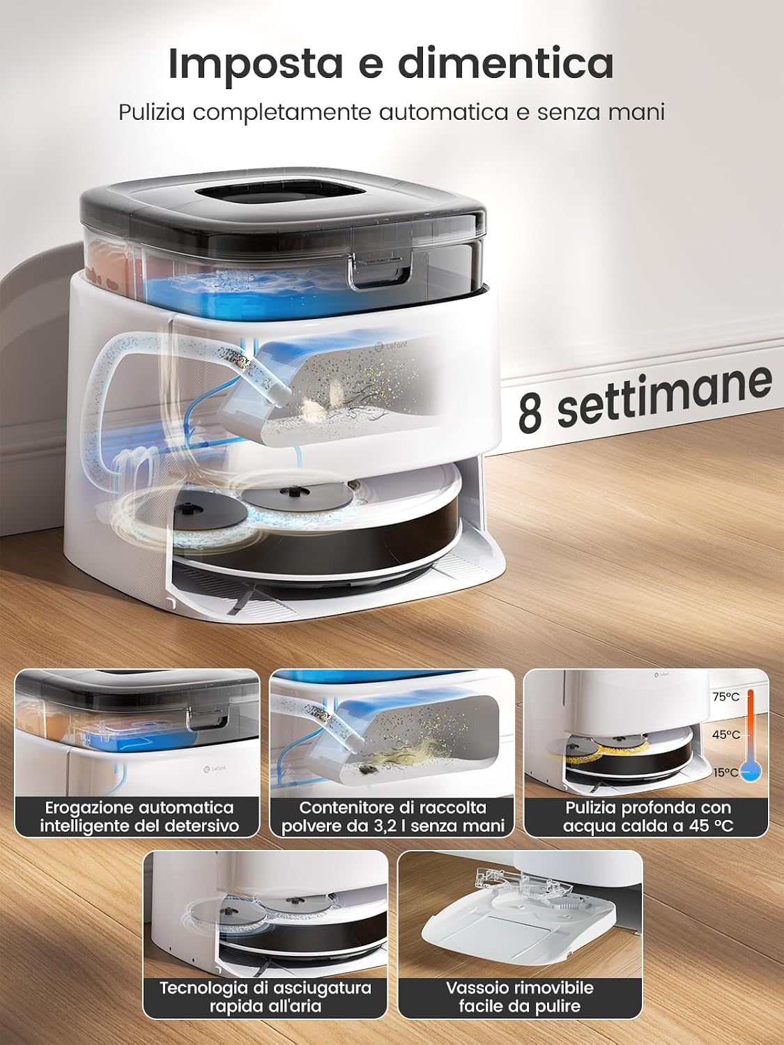 Detalle de Lefant M3 Robot Aspirapolvere Lavapavimenti con mappatura, 12000Pa e navigazione LiDAR dToF