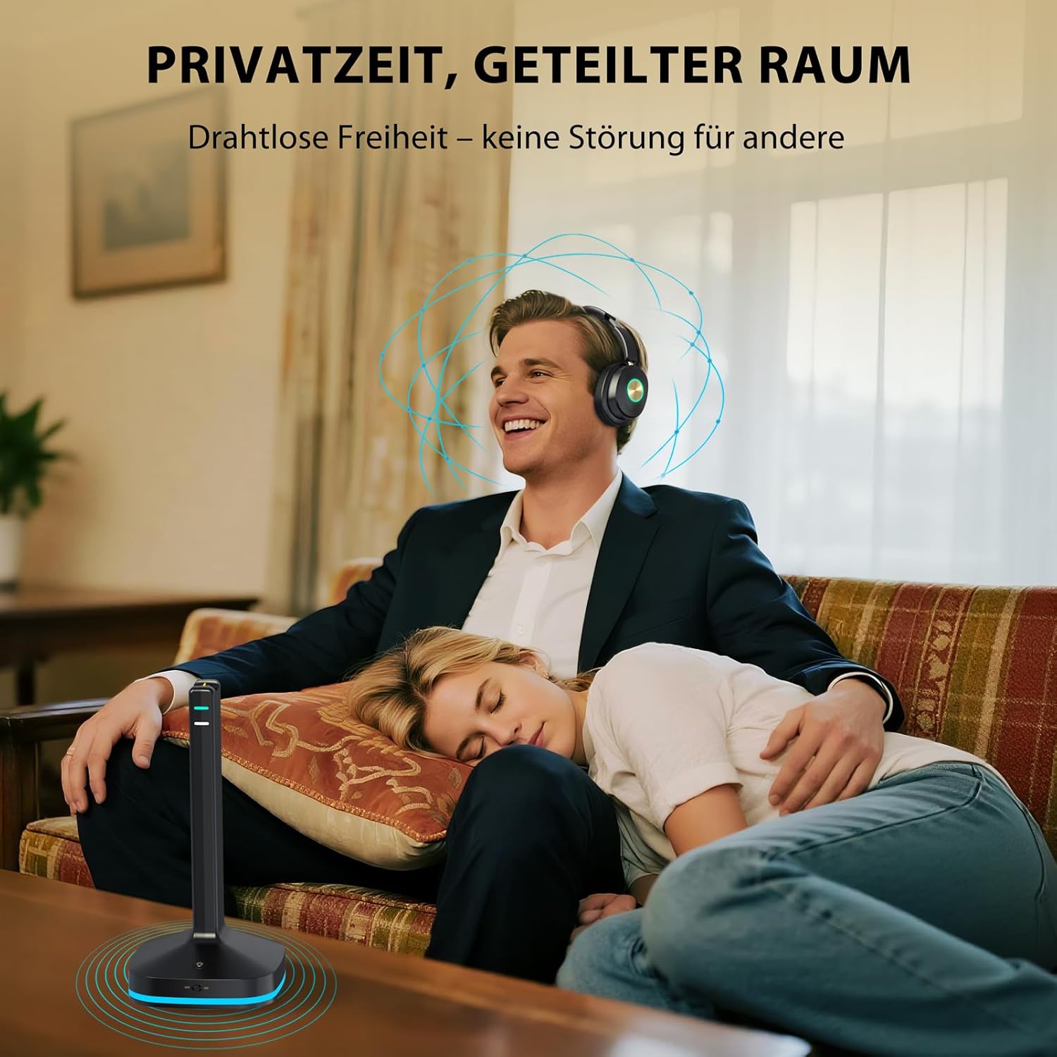Detalle de Earbay Funkkopfhörer für Fernseher – kabelloser TV-Kopfhörer mit Ladestation, Bluetooth 5.4, 40 h Akkulaufzeit