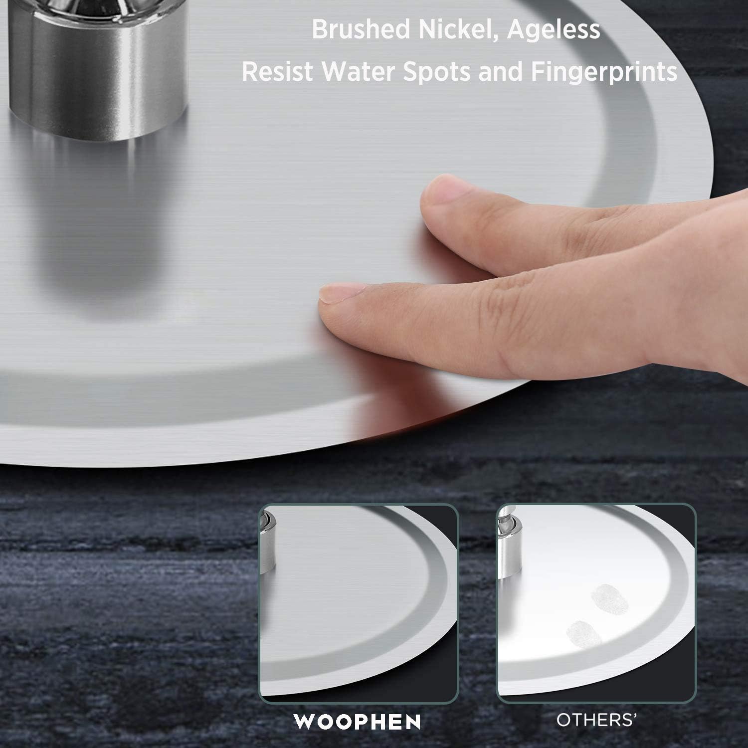 Thumbnail 4 de WOOPHEN 8 Inch High Pressure Rain Shower Head (304 Stainless Steel, Brushed Nickel)