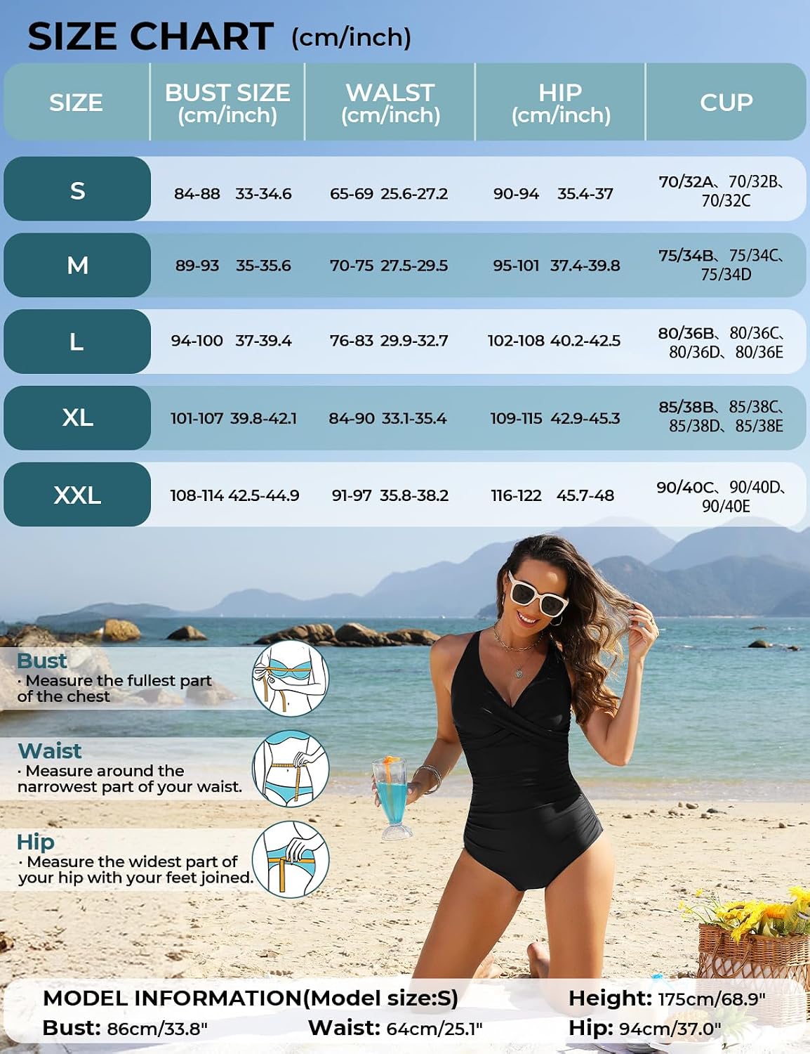 Detalle de Tuopuda Costume da Bagno Intero da Donna con Scollatura a V Push Up – controlla la pancia e valorizza la silhouette