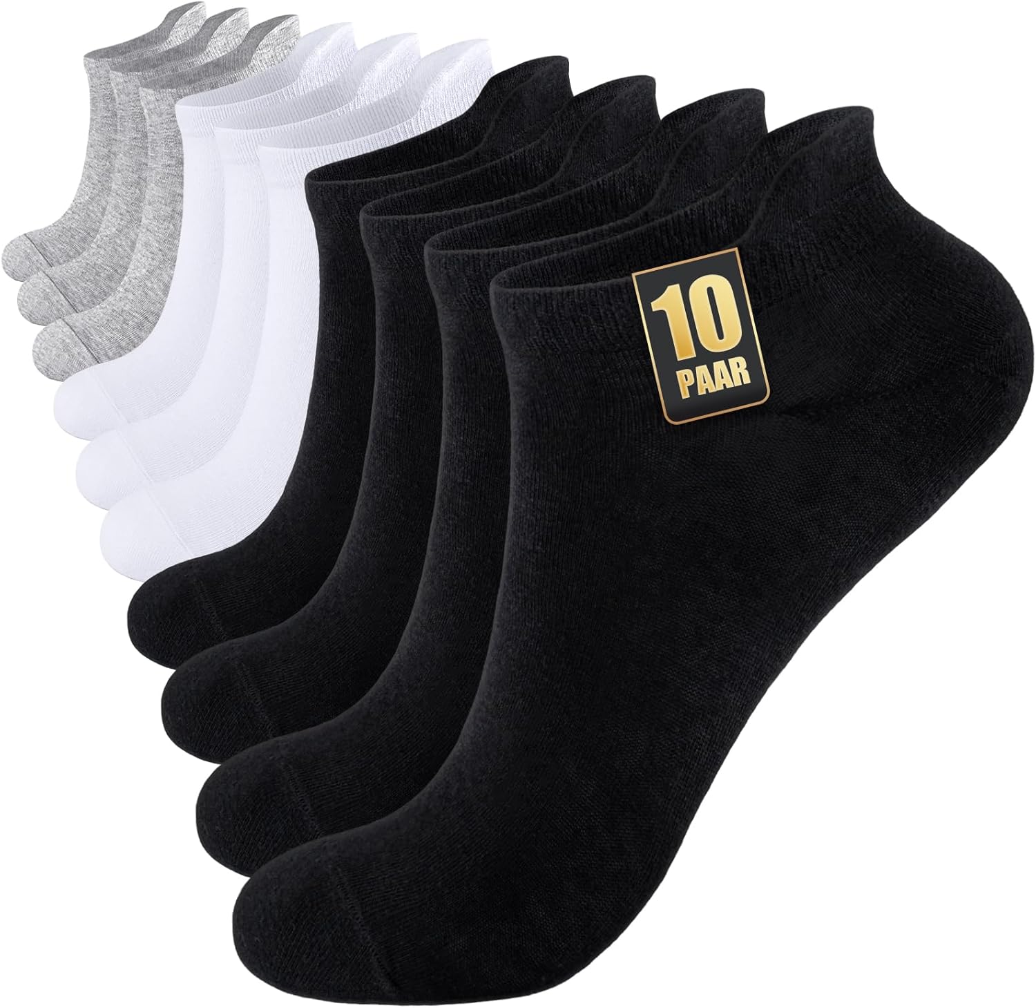 Detalle de SockWaddles 10/20 Paar Sneaker Socken Herren & Damen – Atmungsaktiv, Anti-Schweiß, Kurzsocken aus Baumwolle, Unisex, Schwarz/Weiß/Grau
