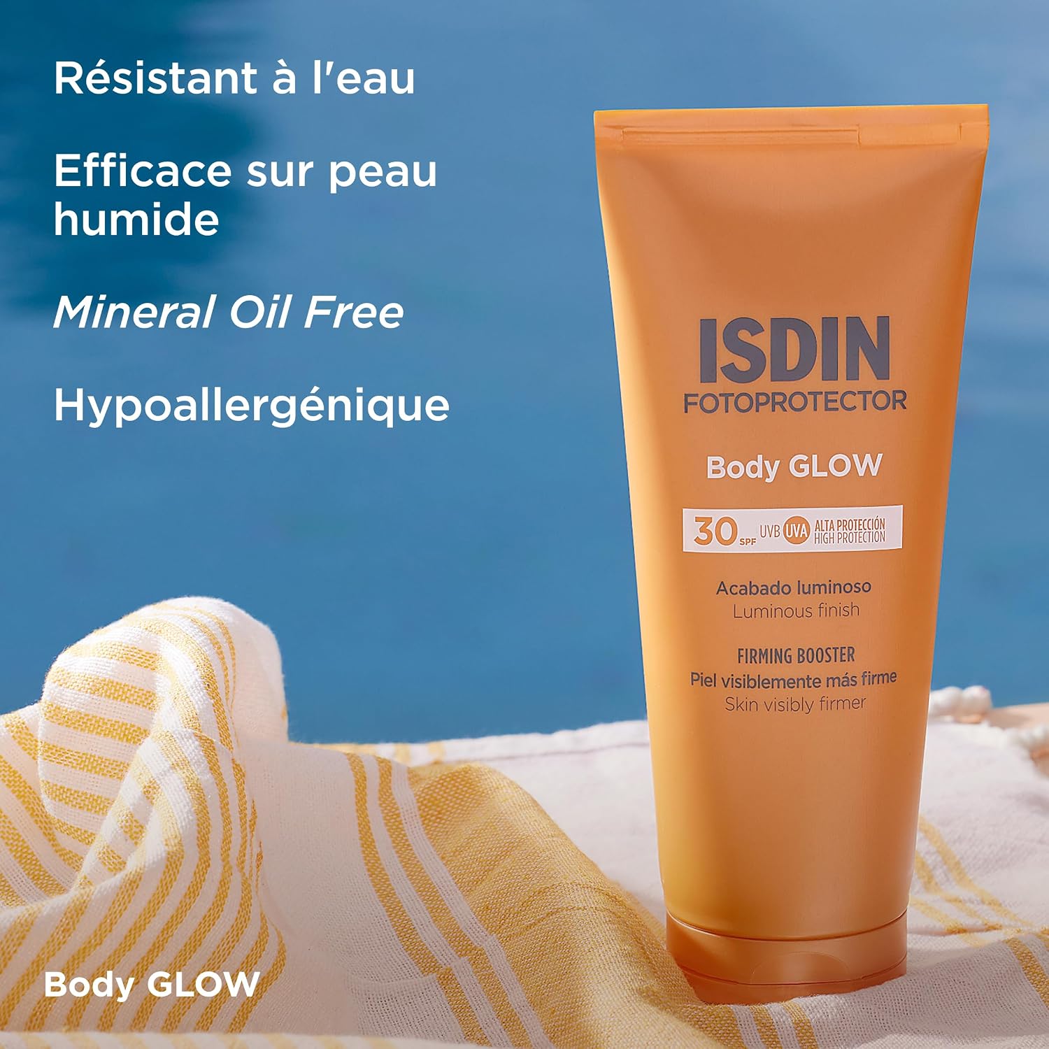 Detalle 2 de ISDIN Body Glow SPF 30 200 ml — crème solaire corporelle illuminatrice à effet glow