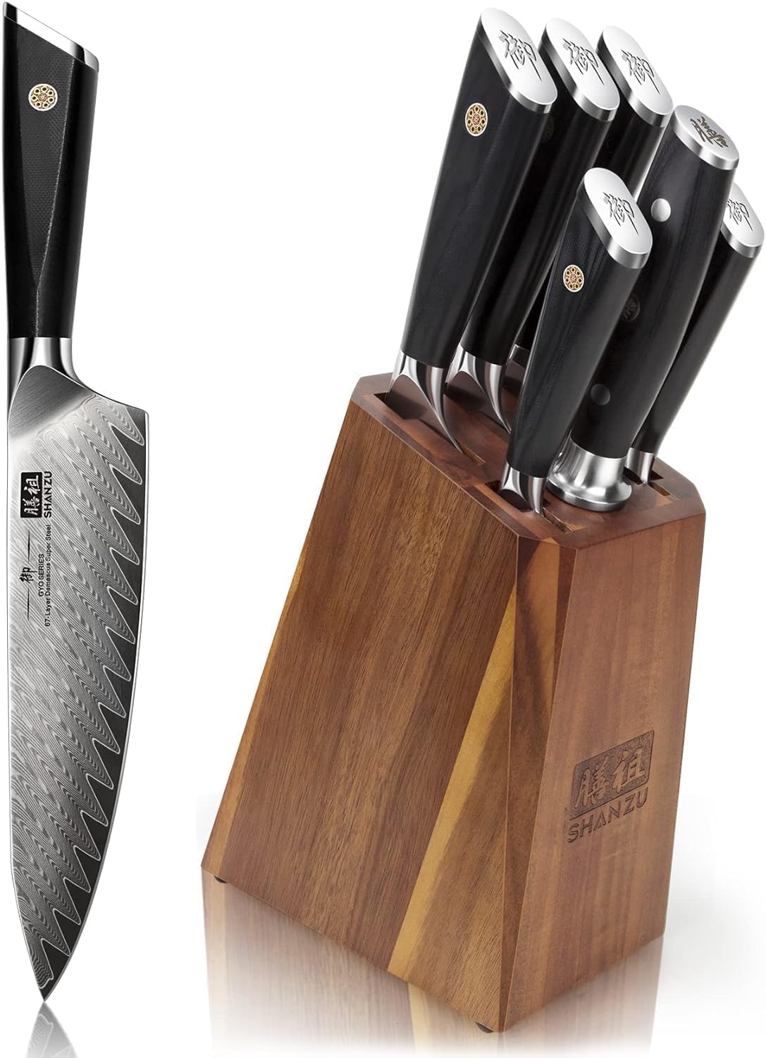 Detalle de SHAN ZU GYO Messerblock-Set (7-teilig) mit Damaststahlmessern aus Japanischem 10Cr15CoMoV