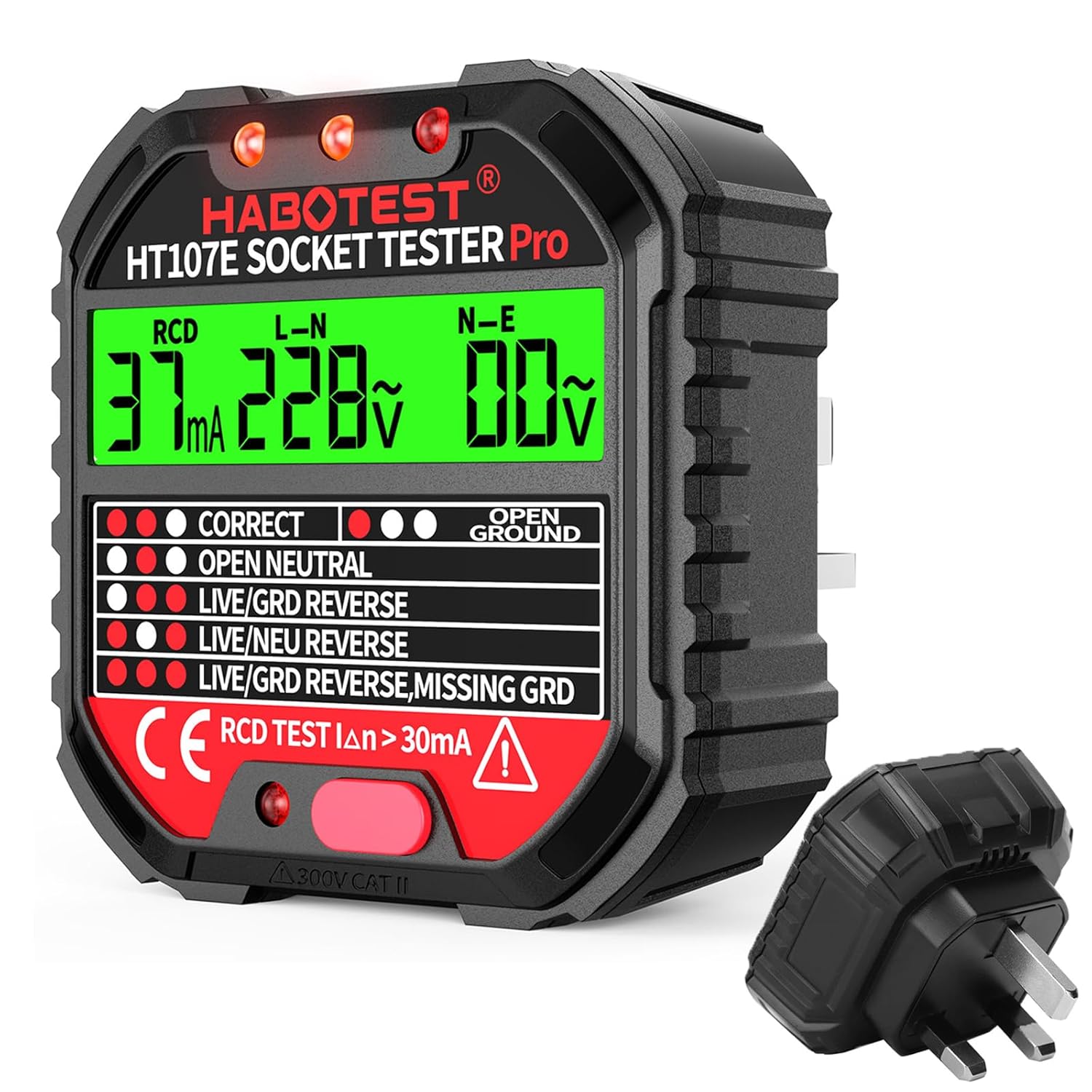Detalle de YOJOCK Socket Tester RCD Plug Outlet Tester with LCD Display (Electrical Receptacle Detector)