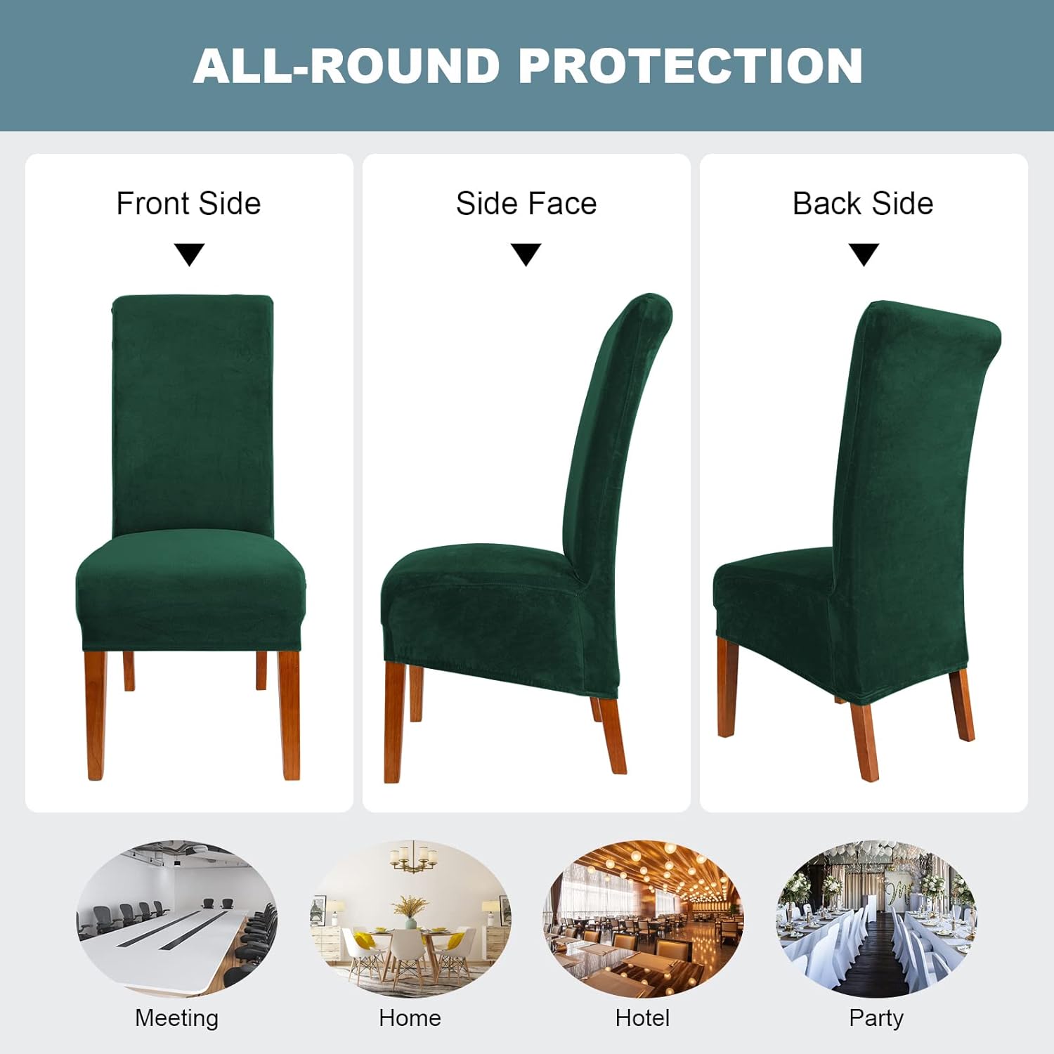 Thumbnail 4 de CMAKER Velvet Dining Chair Covers (Dark Green) – Stretch Large High Back Slipcovers, Washable Set of 6