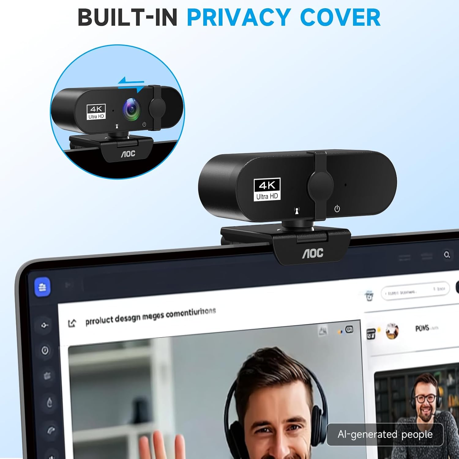 Thumbnail 4 de AOC 4K PC Webcam with Microphone