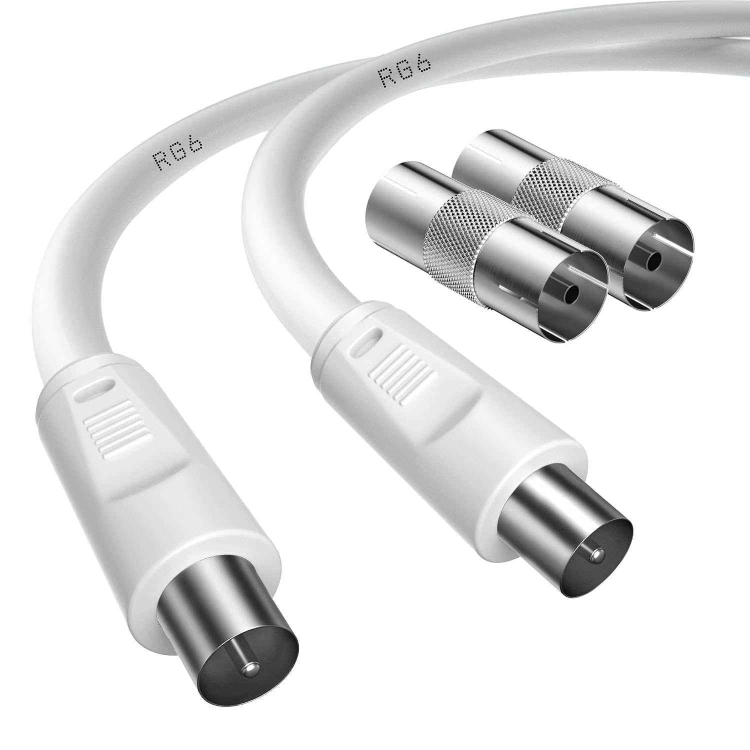 TUOLNK 15m RG6 TV Aerial Cable: Male to Male with 2x Female Adapters for Freeview & Satellite