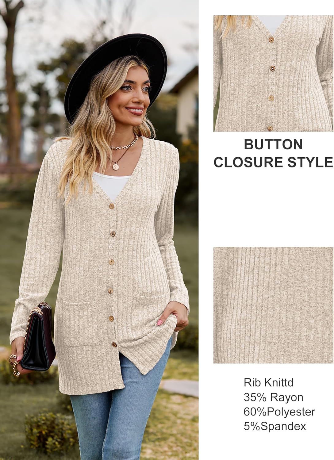 Detalle de Famulily Women's Long Sleeve Open Front Cardigan with Pockets
