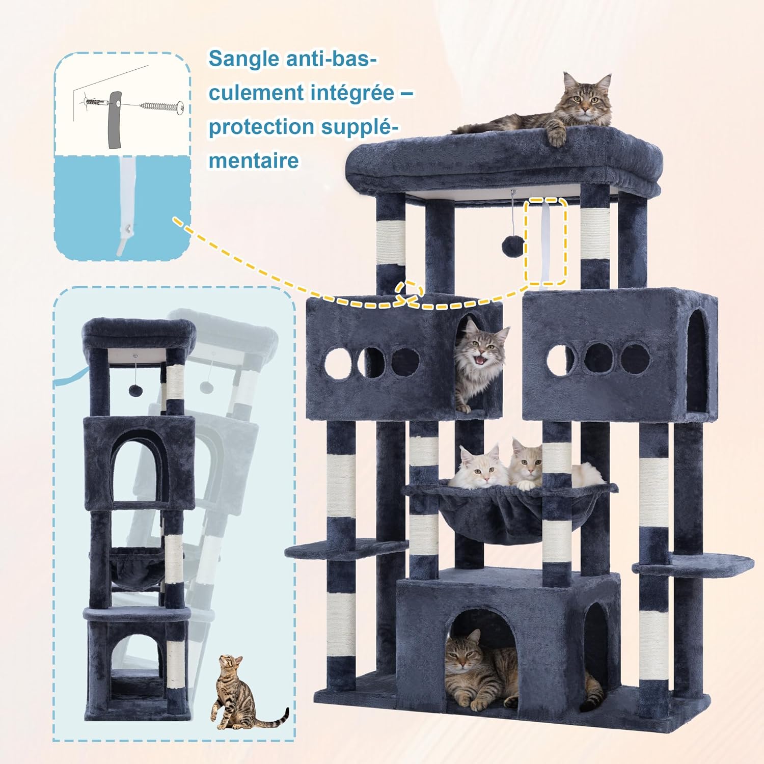 Thumbnail 6 de Hey-brother Arbre à Chat MPJ083G — Tour de Jeux Multiniveaux 144 cm pour Maine Coon