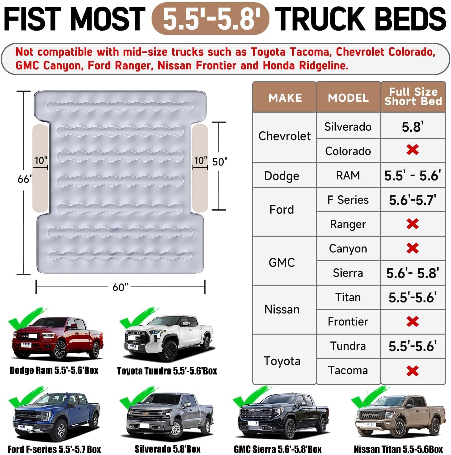 Detalle 2 de Umbrauto AIR-2-5PICKUP-BKB Truck Bed Air Mattress, Built-In Pump, 5.5–5.8 ft
