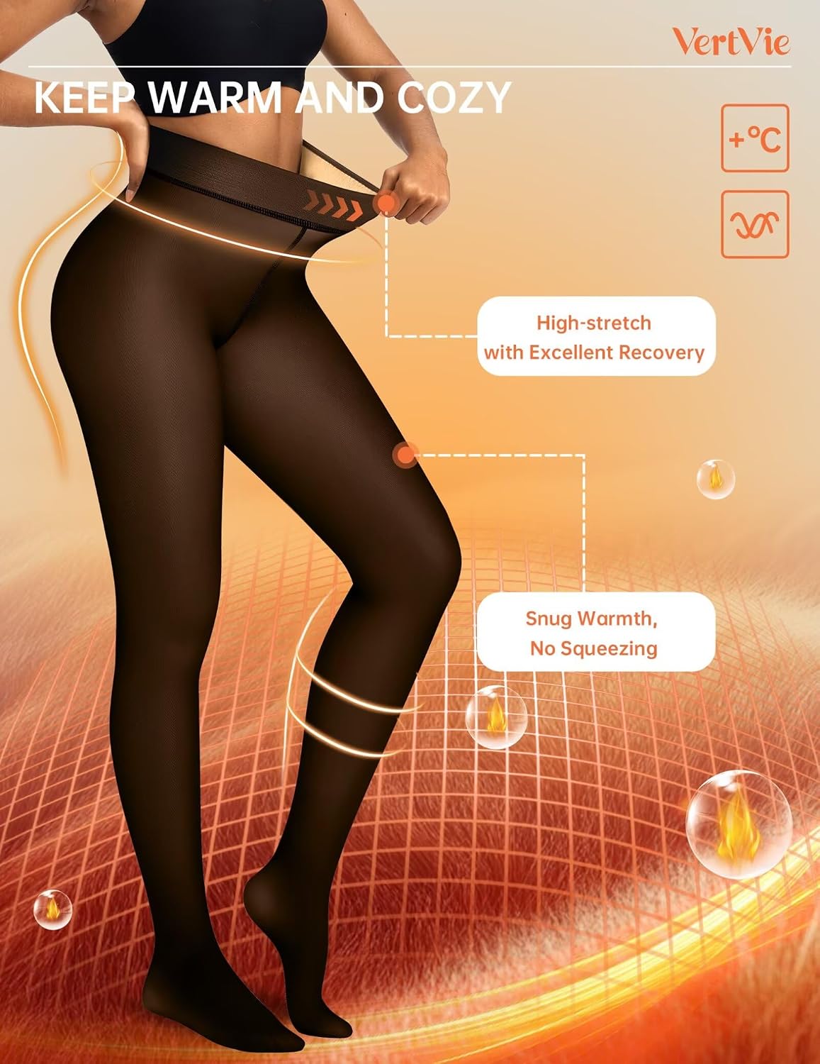 Thumbnail 2 de Vertvie Vertvie Fleece-Lined Fake-Sheer Tights, High-Waisted, One-Seam Crotch