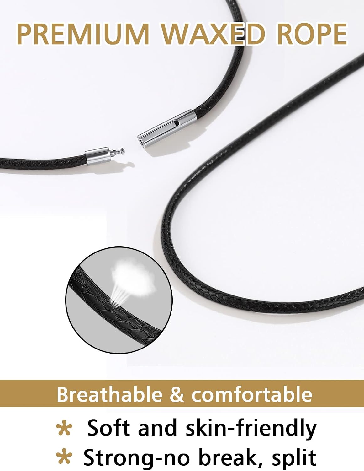 Thumbnail 2 de FindChic Lederkette 2/3 mm geflochten – Halskette aus Leder mit Edelstahlverschluss, 41–76 cm, Schwarz/Braun