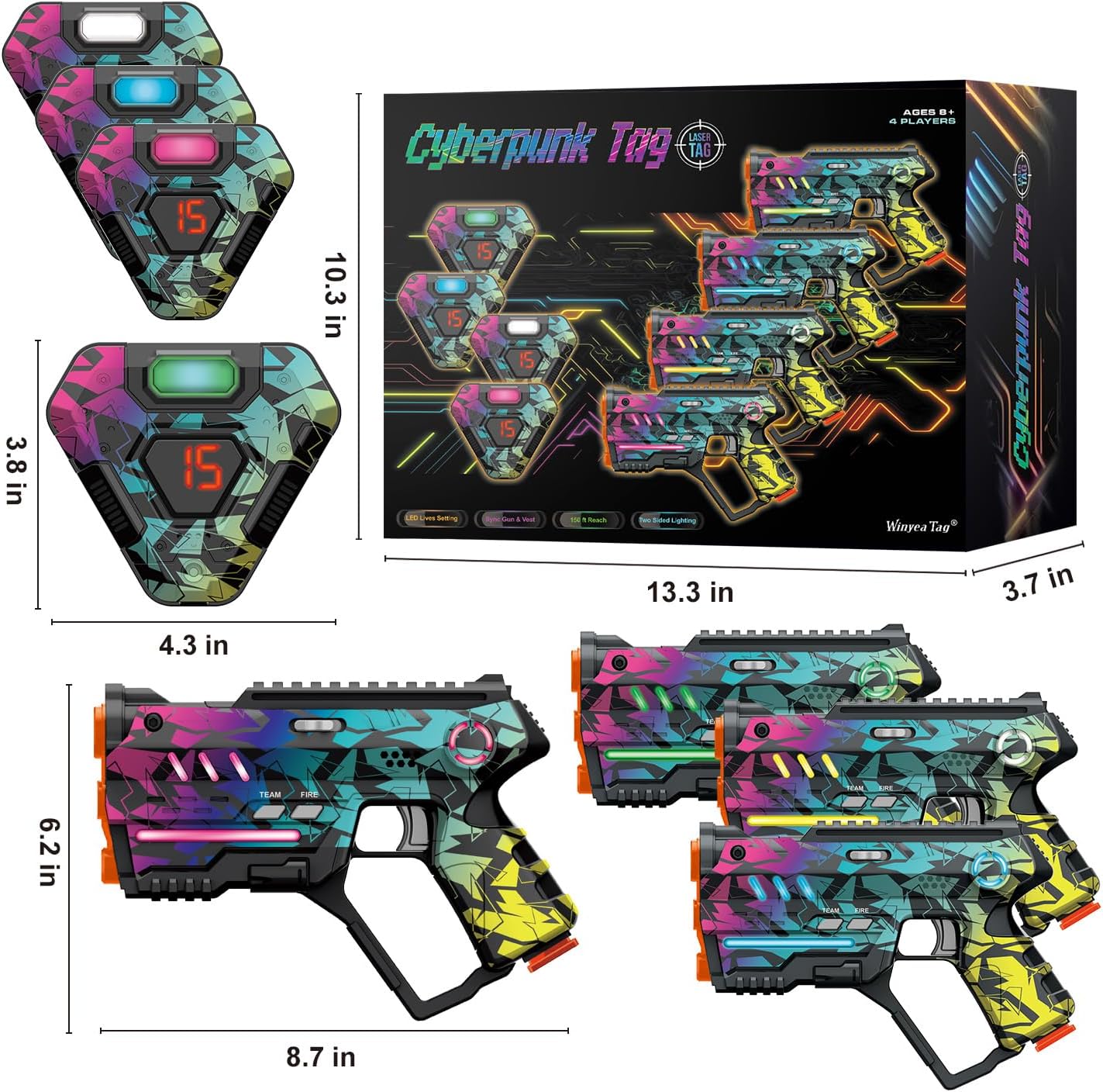 Thumbnail 1 de Laser Tag Set of 4 — Cyberpunk LED Gun & Vest Game for Indoor/Outdoor Play