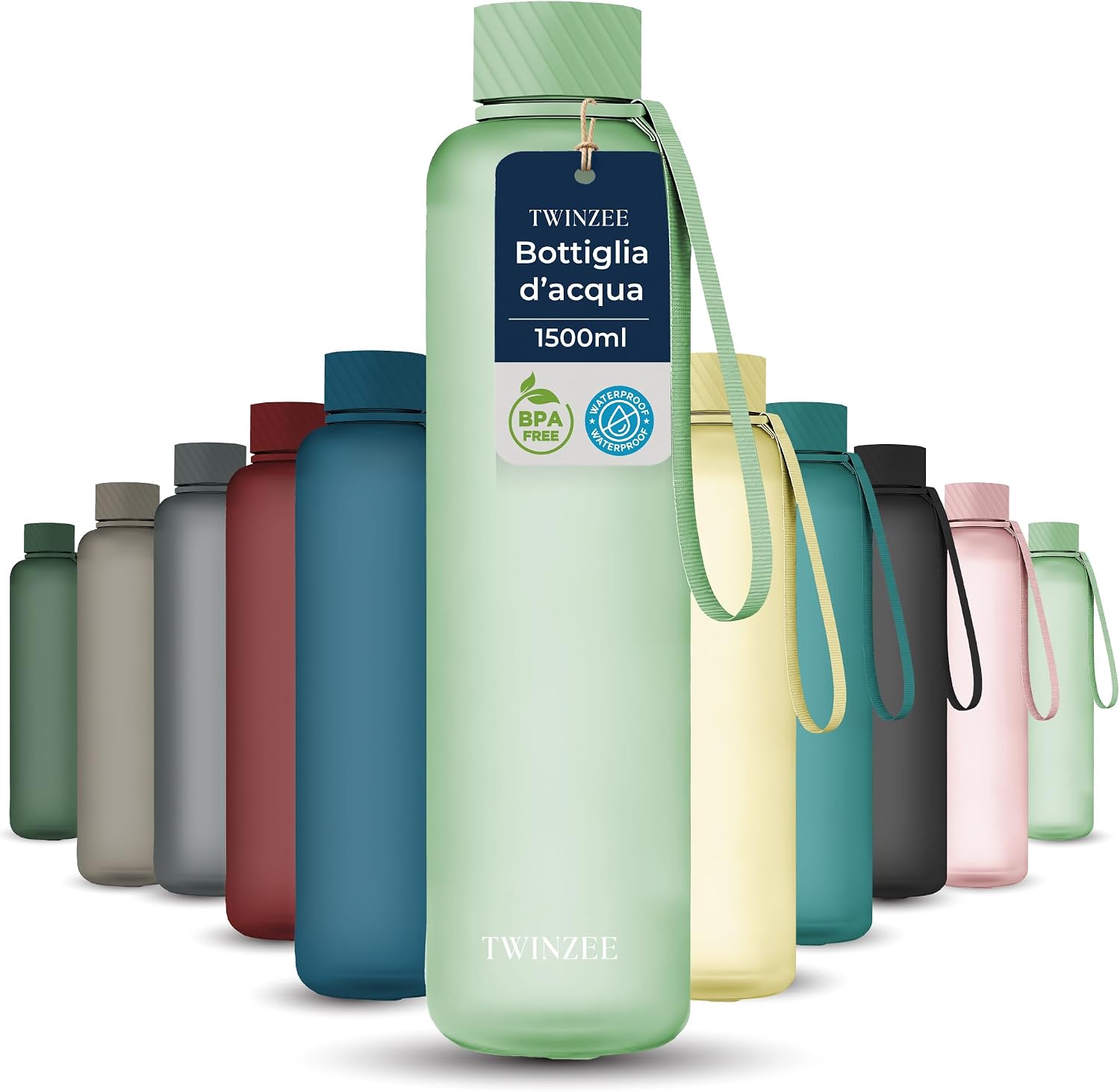 Detalle de Twinzee Borraccia 1,5 L: A prova di perdite, senza BPA e sostenibile – Verde chiaro
