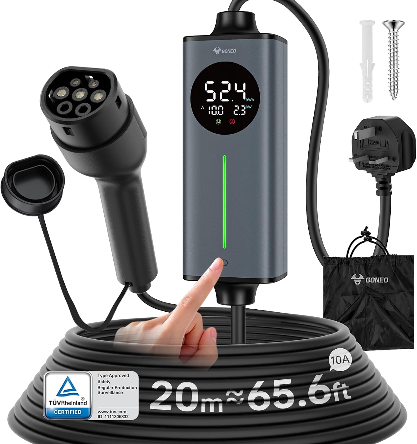 Detalle de GONEO Portable Electric Car Charger UK 3 Pin EV-Charger 2.3KW with Type 2 Cable