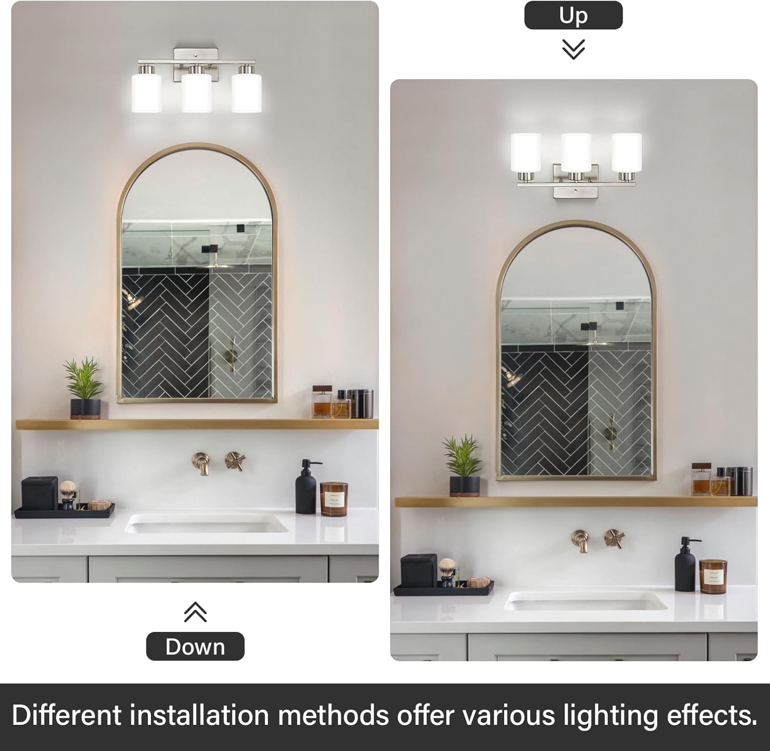 Detalle de FonmYim Brushed Nickel 3-Light Vanity Fixture with Milky Glass Shades