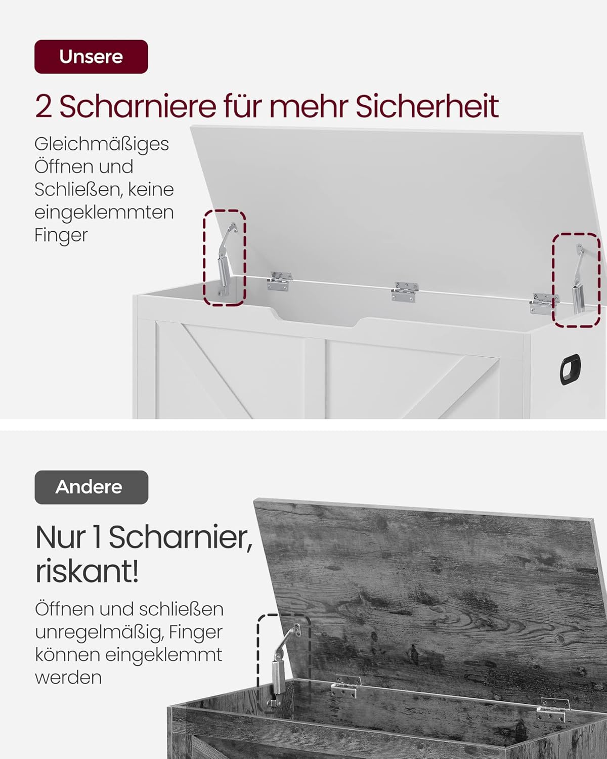 Detalle de VASAGLE Schuhbank mit Stauraum LSB060T14 – Sitztruhe im Landhausstil (40 x 100 x 46 cm)