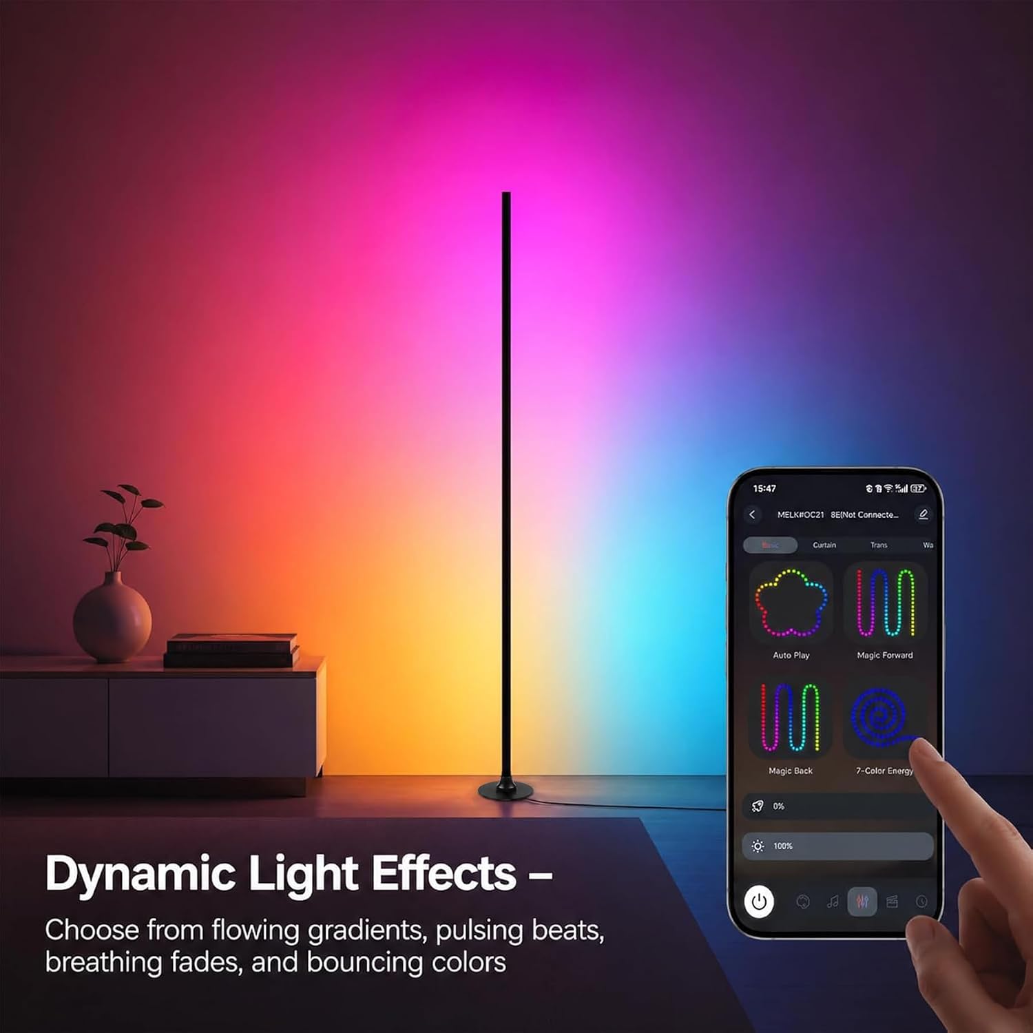 Detalle de sylvwin AG-FLLDD-01 led-hoeklamp, set van 2 met app en muzieksynchronisatie