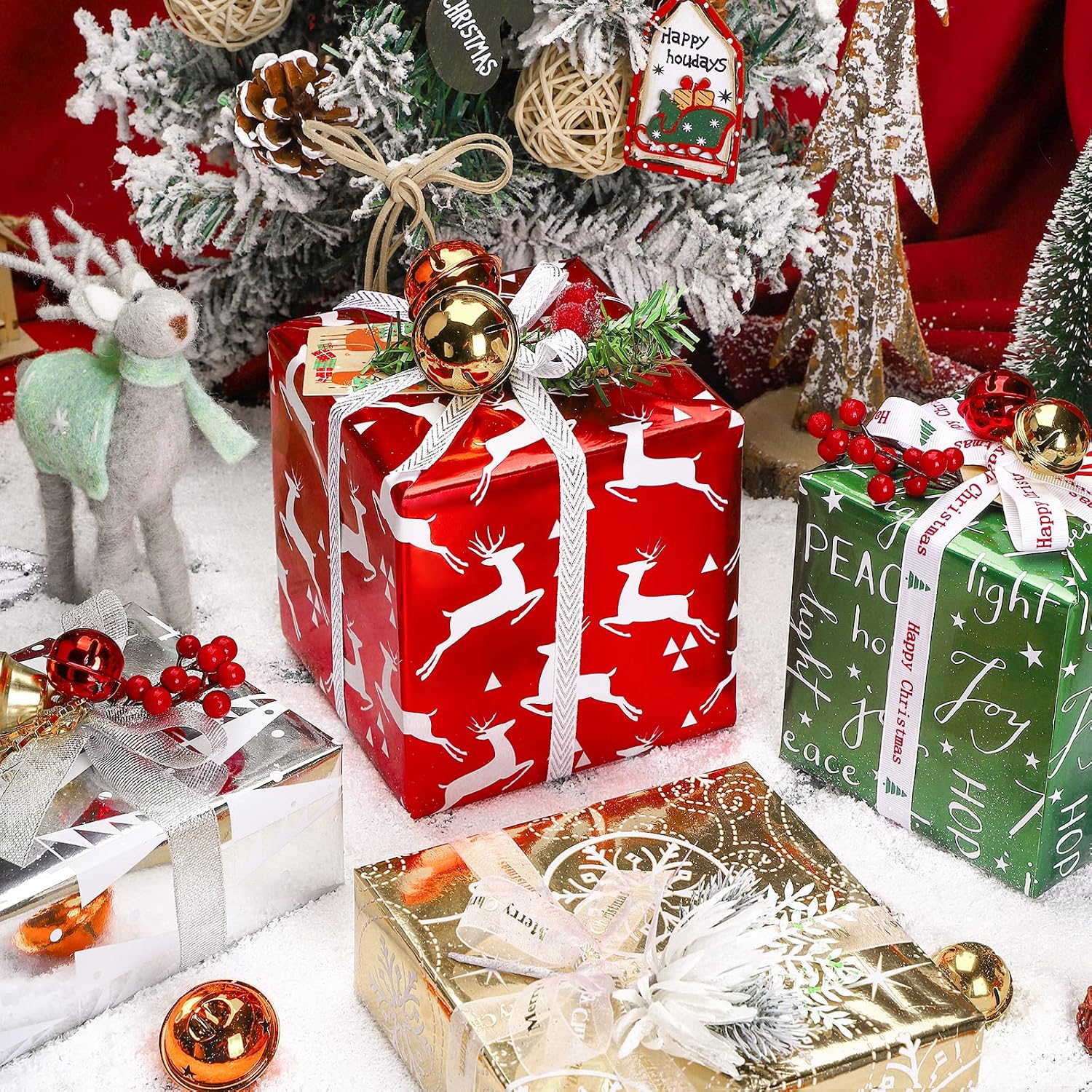 Detalle 2 de WRAPAHOLIC Christmas Wrapping Paper, 4 Foil-Accent Rolls, Red, Green, Gold and Silver