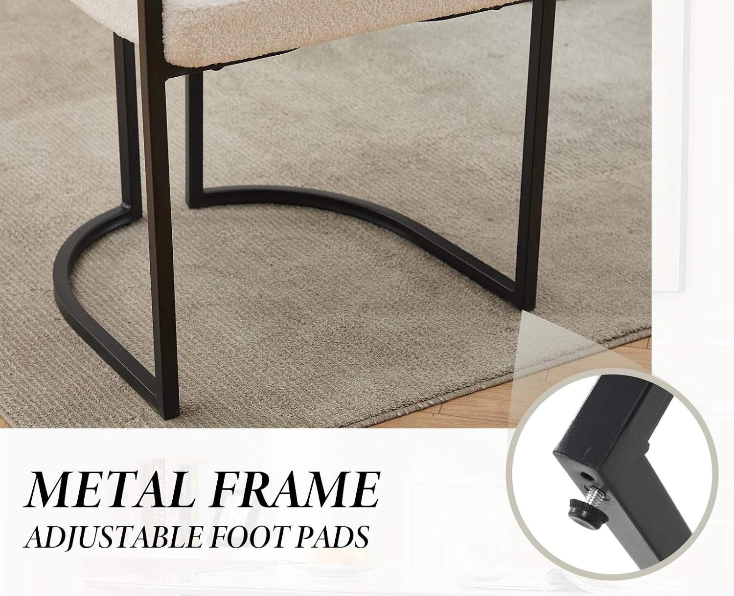 Detalle de chairus Loveseat set van 2 eetkamerstoelen in wit kunstbont met metalen frame