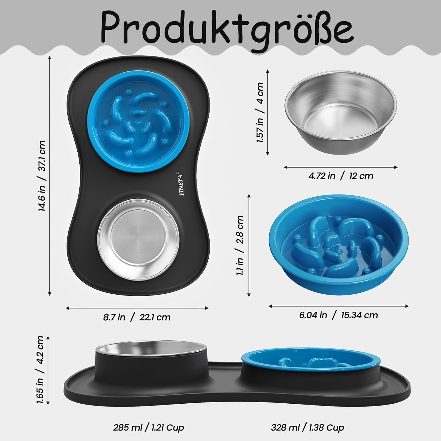 Detalle de YINEYA 3-in-1 Hundernapf-Set mit Anti-Schling-Napf, Edelstahlwassernapf und faltbarer Unterlage – Für alle Hunderassen und Katzen
