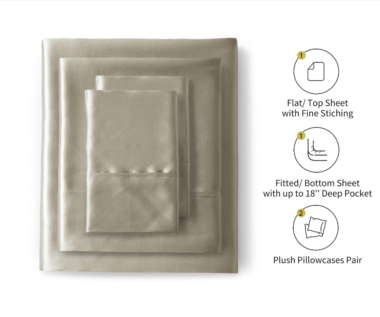 Detalle 2 de Lanest Housing Queen Satin Sheet Set, Taupe, 14-Inch Deep Pocket