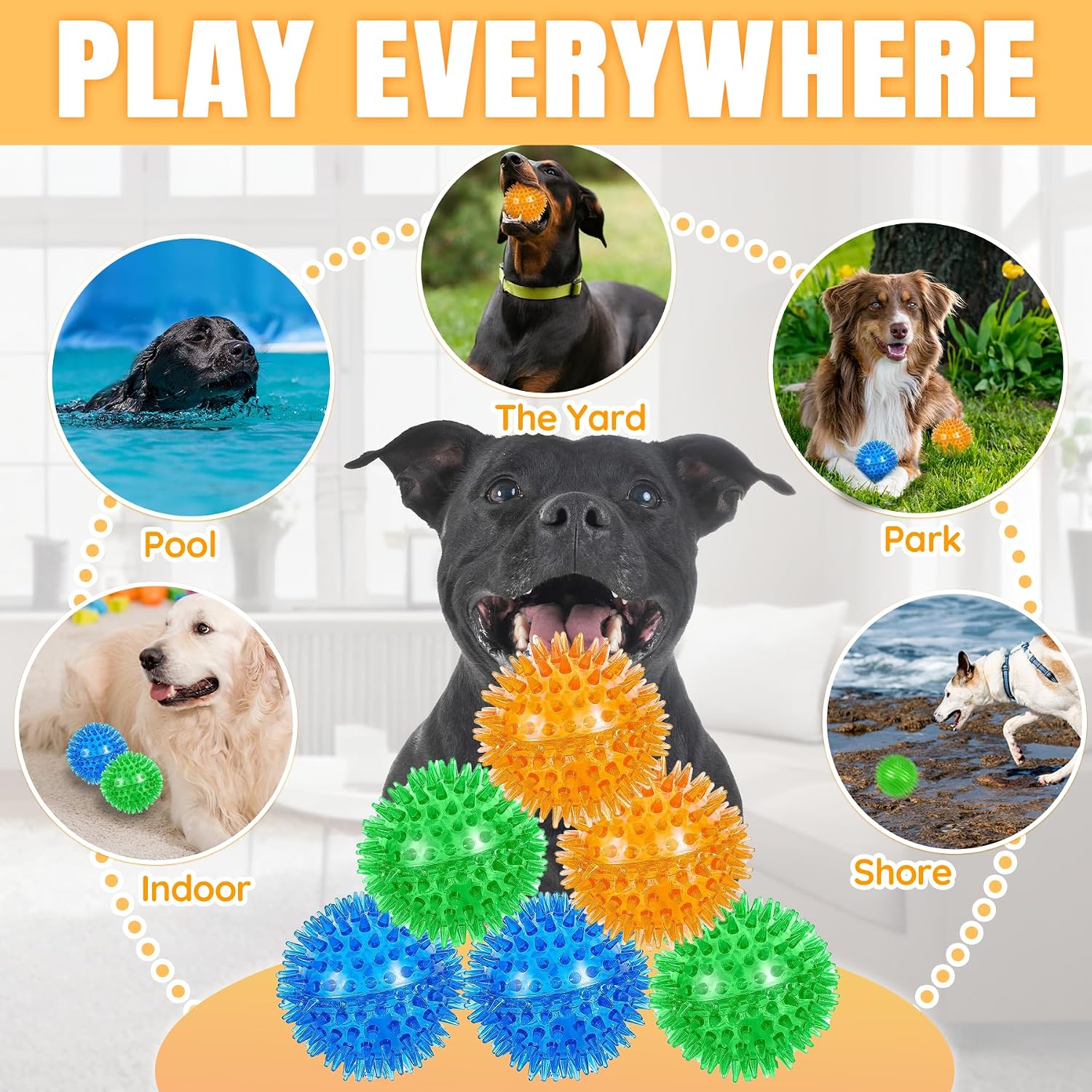 Thumbnail 6 de Ousiya 65 mm spiky squeaky dog balls 6-pack