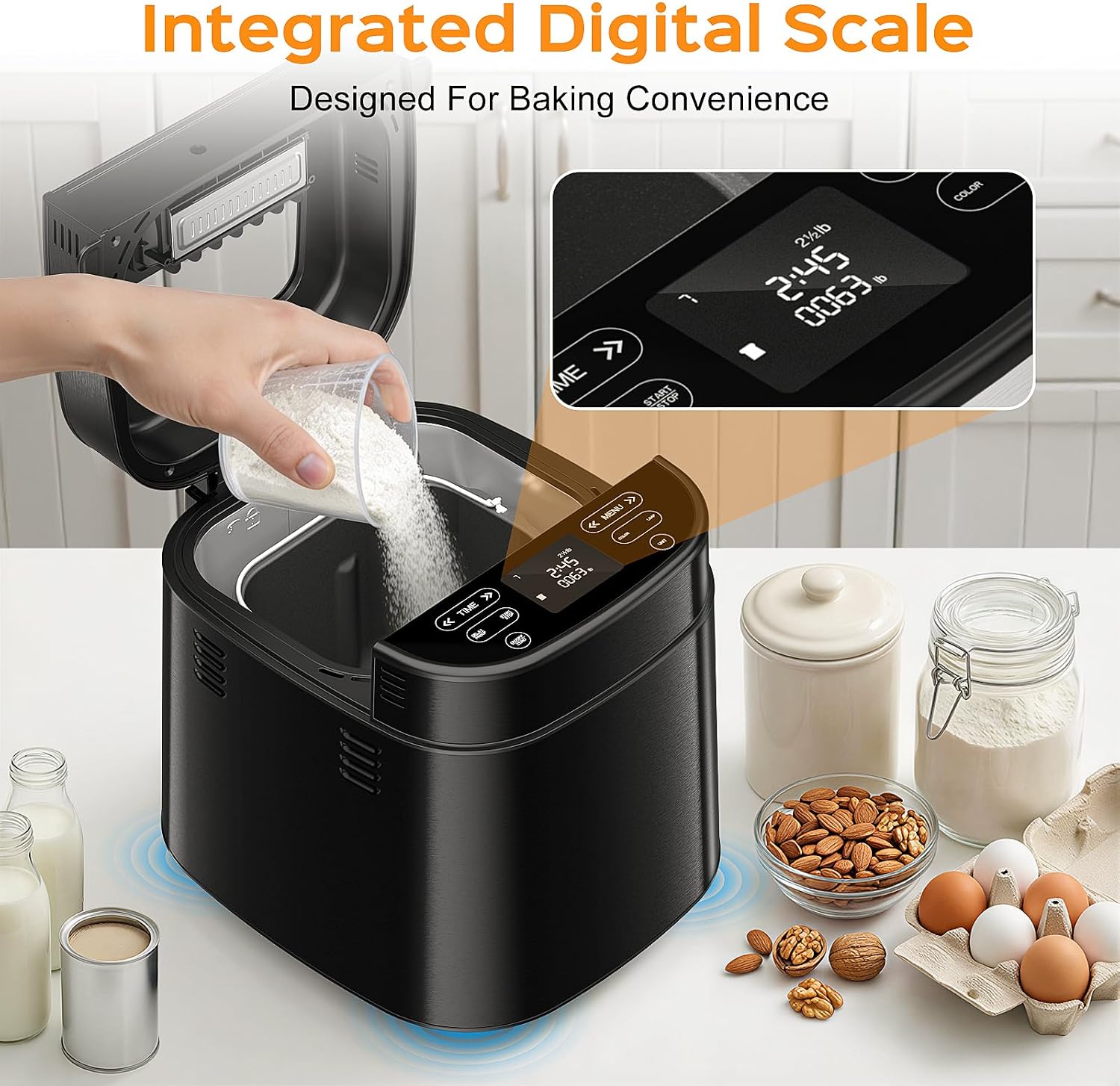 Detalle de LCKSMAL 2.5LB Bread Maker with Built-in Scale: 25-in-1, Beginner-Friendly
