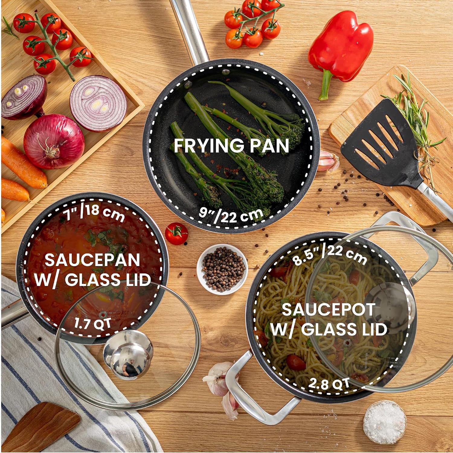 Detalle de Nuovva Non Stick Pots and Pans Set – 5 Piece Marble Induction Cookware with Lids